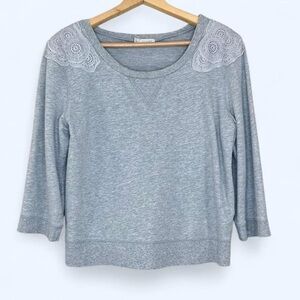 Hinge Medium Gray Grey Crochet Sweatshirt Preppy Sweater 100% Cotton Cottage